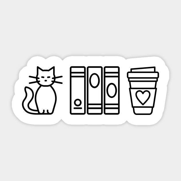 Cats, Books, & Coffee (Black Print) Sticker by CrazyShirtLady